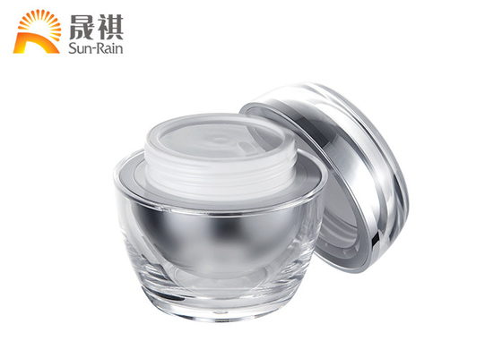 Empty Acrylic Plastic Cosmetic Jars Silver Aluminum 50ml For Skin Care Packaging