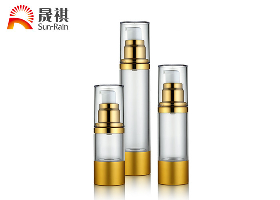 Custom Airless Pump Bottles Cosmetic Transparent Golden Collar AS Body SR-2108C