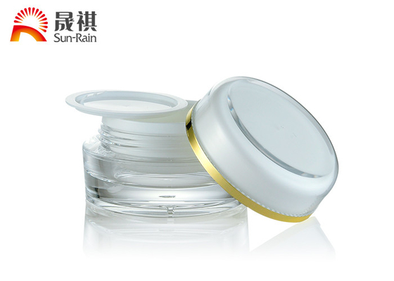 White Acrylic Empty Cream Jars , Round Plastic Makeup Container 15ml 30ml 50ml