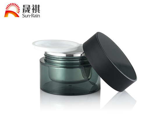 Green Round Plastic Cosmetic Jars 50g PMMA  Plastic Makeup Containers Double Wall